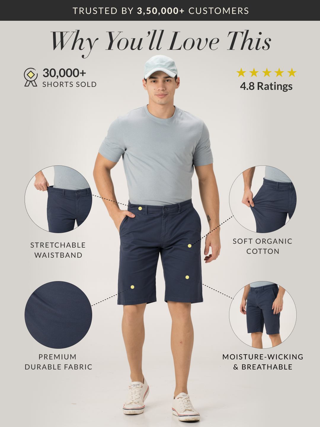 Diego Navy Stretch Chino Shorts