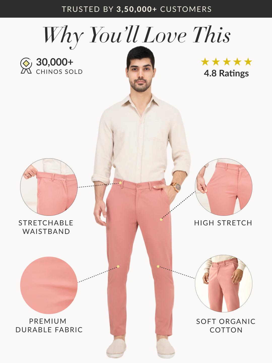 Dive Pink Slim Fit Stretch Chino Pants
