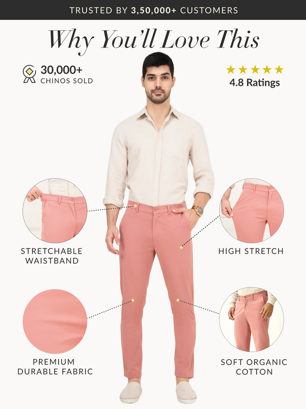 Dive Pink Slim Fit Stretch Chino Pants