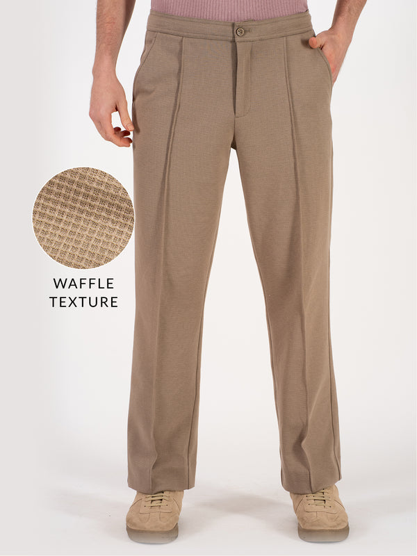 Dunara Beige Relaxed Fit Power Stretch Korean Pintuck Pants