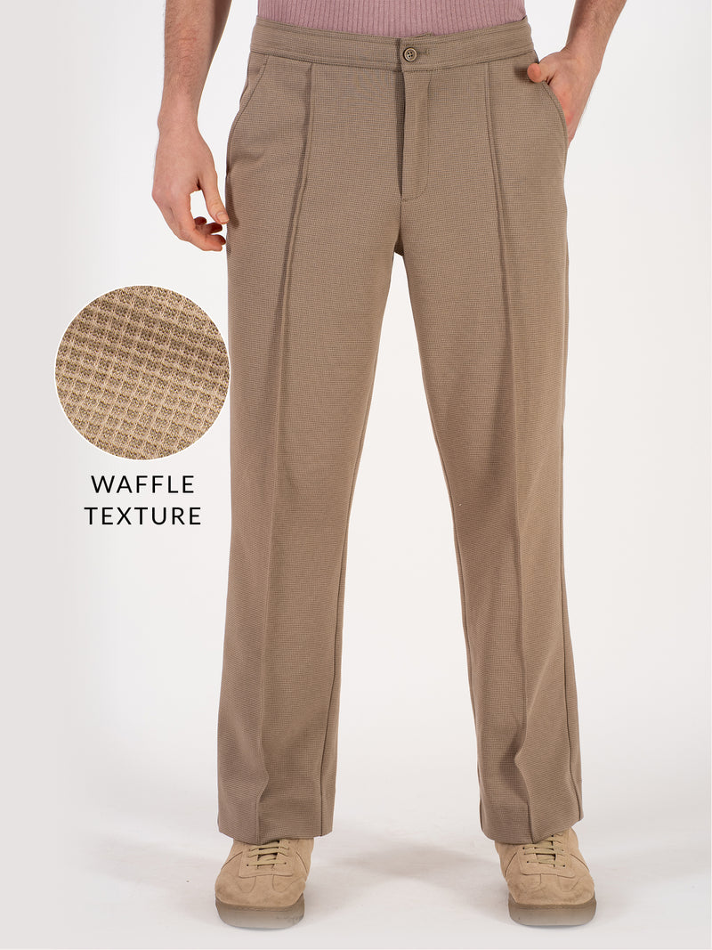 Dunara Beige Relaxed Fit Power Stretch Korean Pintuck Pants