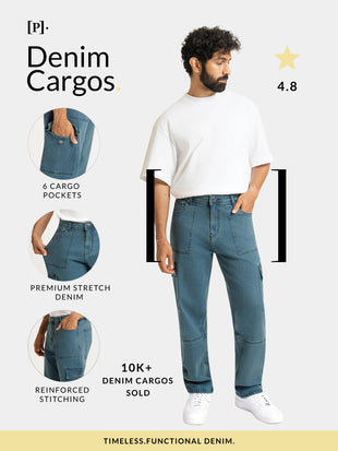 Dusty Blue Relaxed Fit Denim Cargos