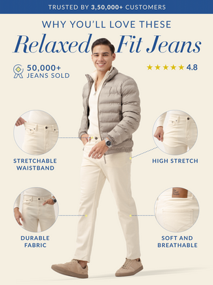 Ecru Beige Relaxed Fit Jeans