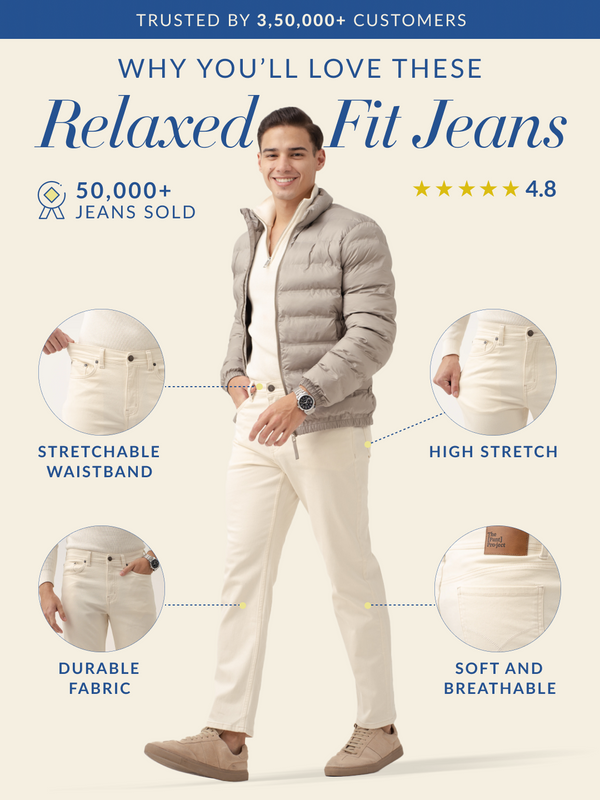 Ecru Beige Relaxed Fit Jeans
