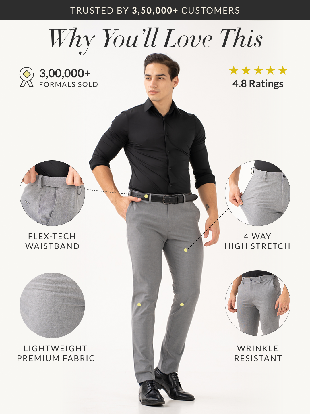 Effortless Grey Slim Fit Stretch Formal Pants