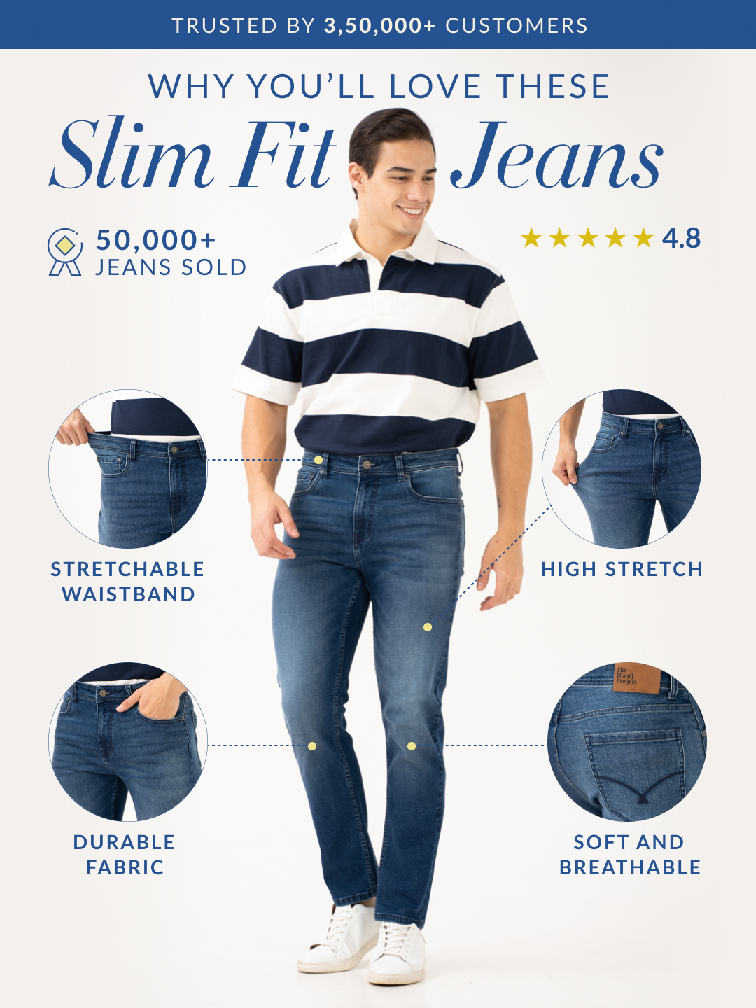 Faded Blue Whiskered Slim Fit Jeans