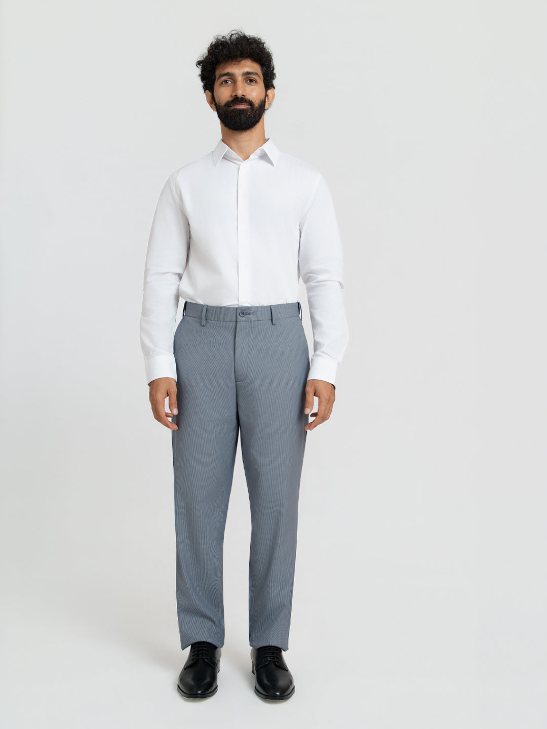 Zenthra Grey Mini Checks Relaxed Fit Formal Trousers