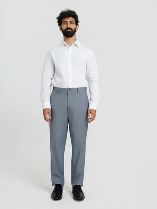 Zenthra Grey Mini Checks Relaxed Fit Formal Trousers