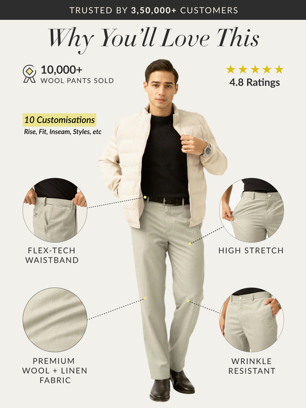 Galle Green Tropical Wool Linen Pants