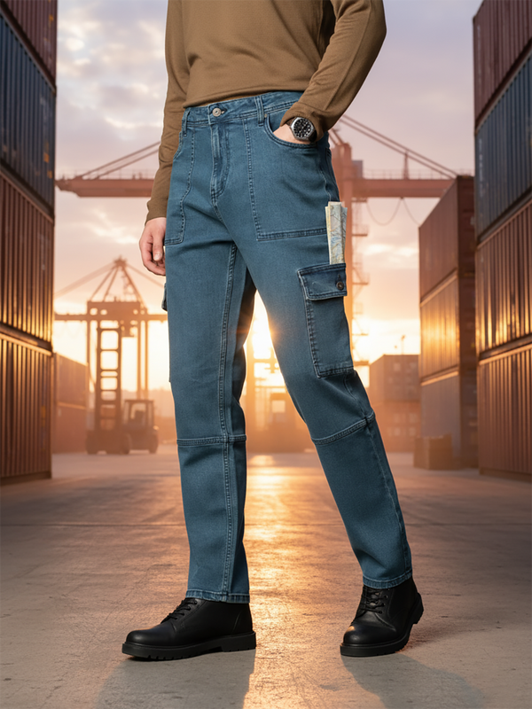 Dusty Blue Relaxed Fit Denim Cargos