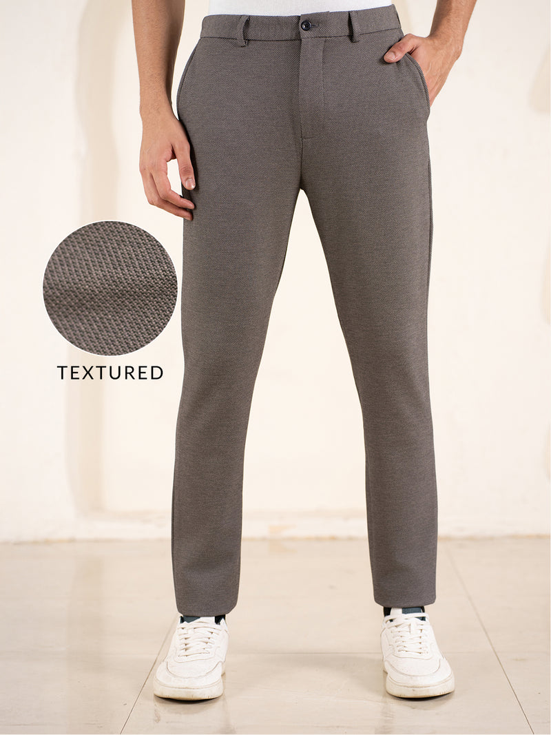 Geometry Beige Textured Slim Fit Power Stretch Pants