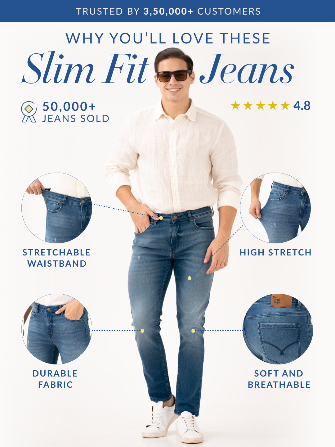 Glacier Blue Damaged Slim Fit Jeans