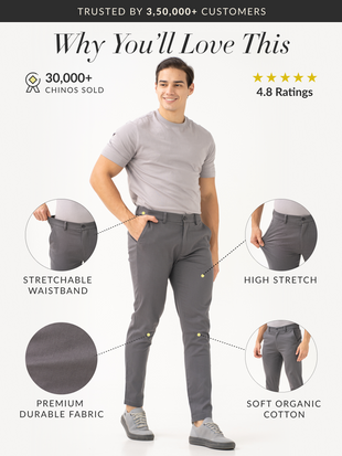 Goal Grey Slim Fit Stretch Chino Pants