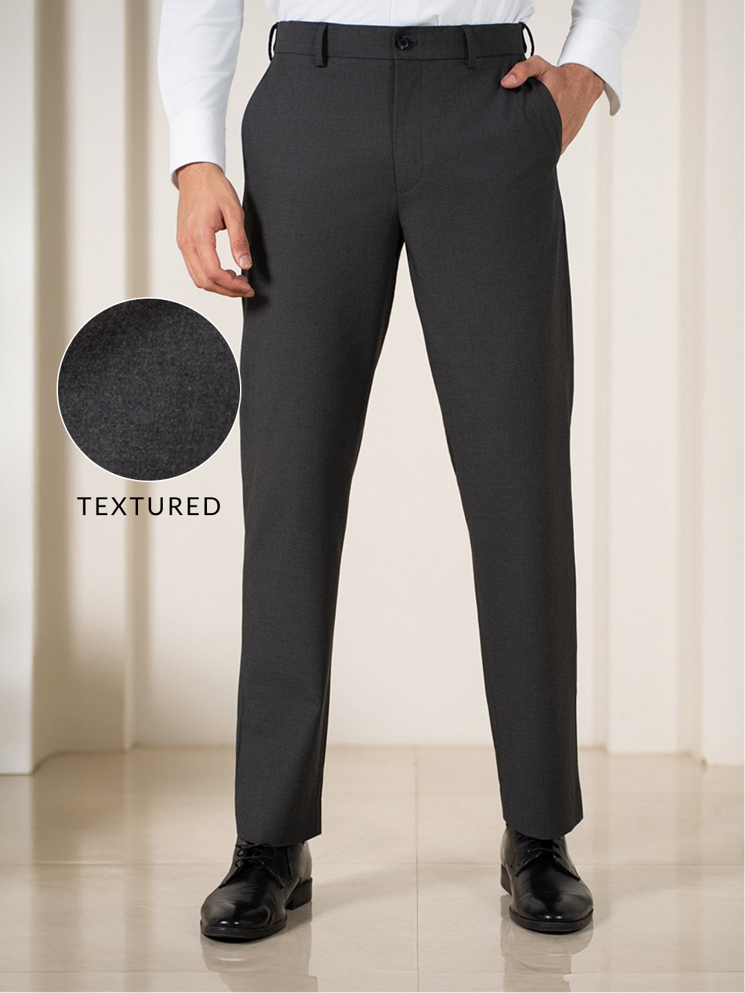 Grand Grey Relaxed Fit Stretch Formal Pants