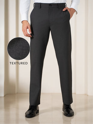 Grand Grey Melange Relaxed Fit Stretch Formal Pants