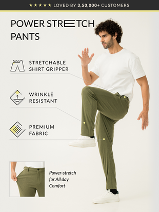 Greek Olive Green Slim Fit Power Stretch Pants