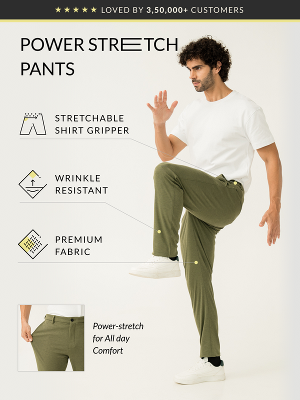 Greek Olive Green Slim Fit Power Stretch Pants