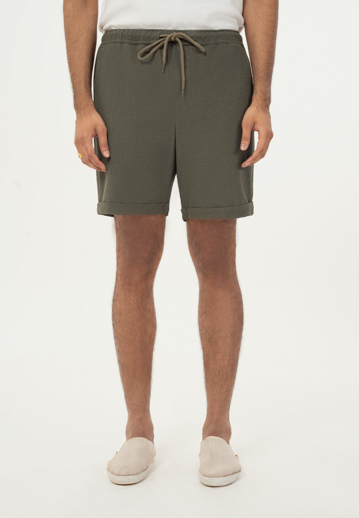 Green Turn-up Hem Seersucker Shorts