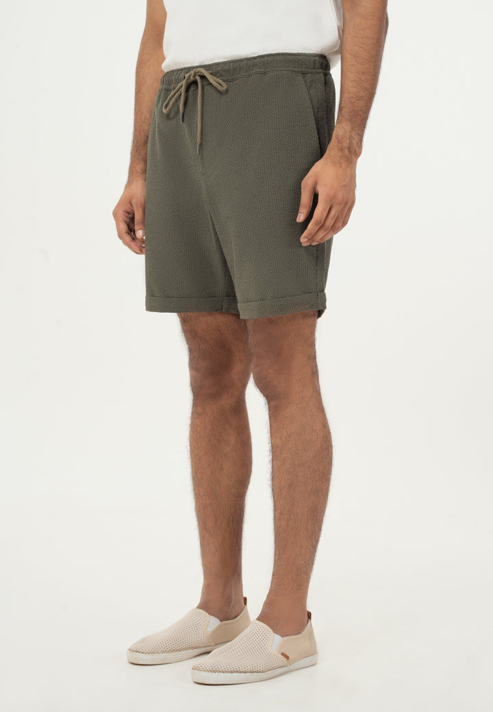 Green Turn-up Hem Seersucker Shorts