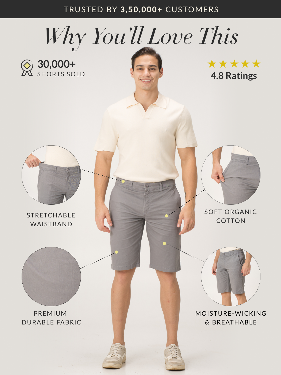 Gustav Grey Stretch Chino Shorts