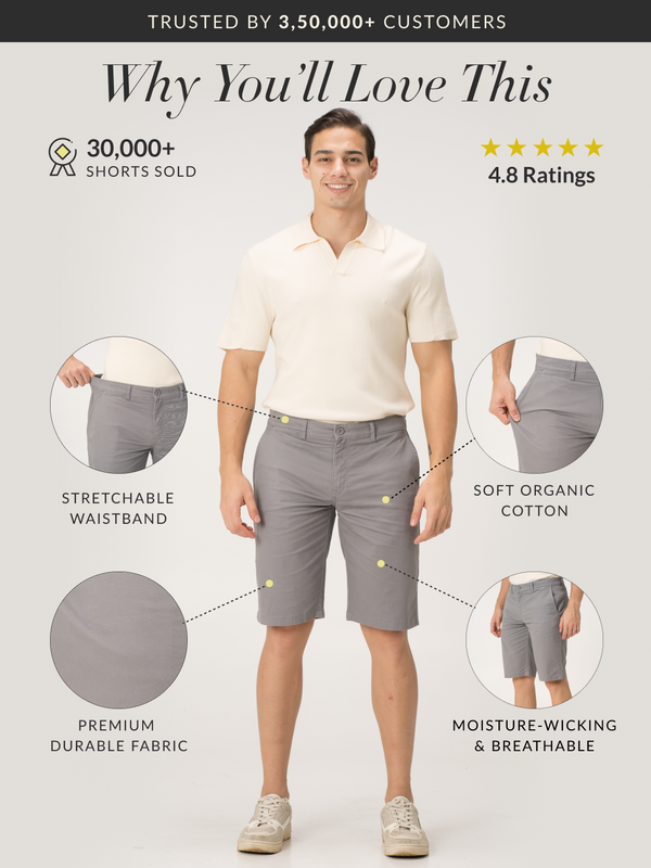 Gustav Grey Stretch Chino Shorts