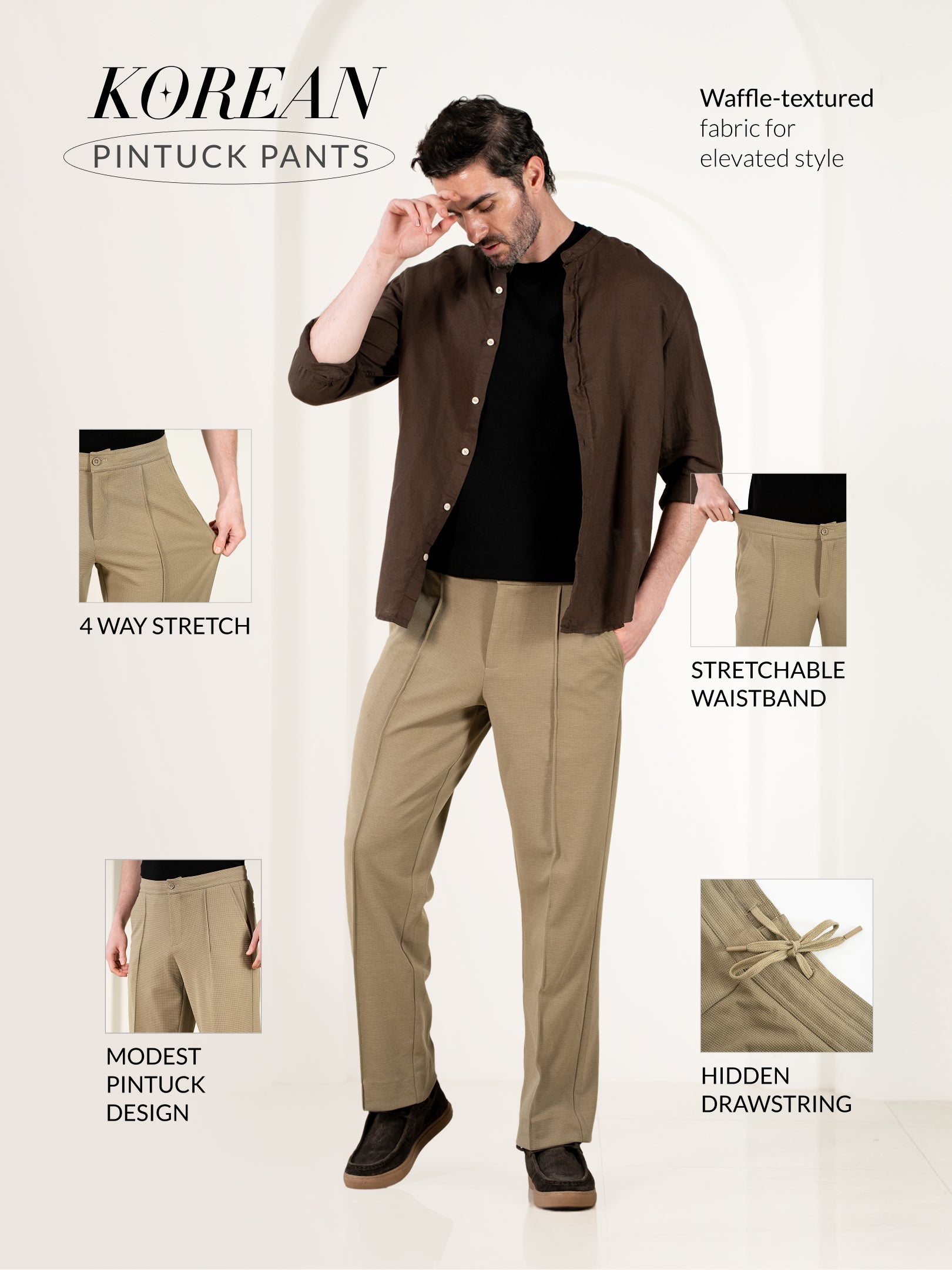 Hawk Khaki Relaxed Fit Power-Stretch Korean Pintuck Pants