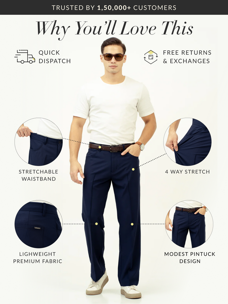 Heaven Navy Relaxed Fit Pintuck Pants