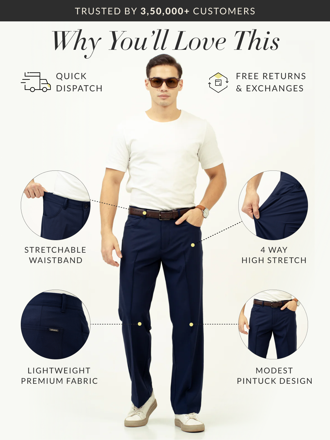Heaven Navy Relaxed Fit Korean Pintuck Pants