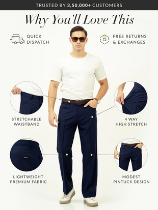 Heaven Navy Relaxed Fit Korean Pintuck Pants