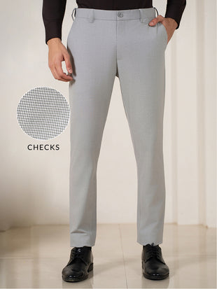Husky Grey Houndstooth Slim Fit Stretch Formal Pants