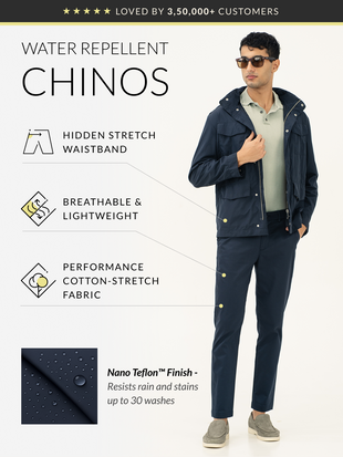 Hydrohalt Navy Water Repellent Slim Fit Stretch Chinos