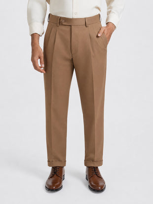 Japanese Brown Straight Fit Pleated Formal Trousers
