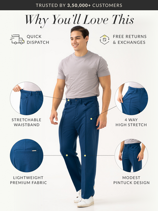 Lake Navy Relaxed Fit Korean Pintuck Pants