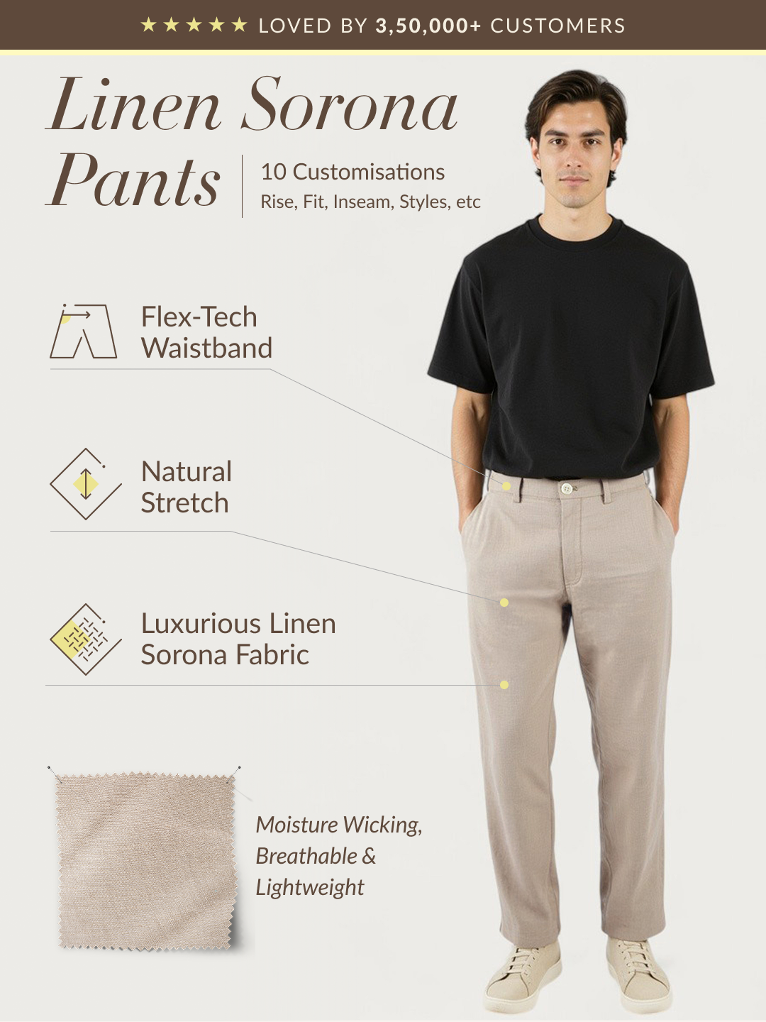 Leaflight Beige Linen Sorona Pants