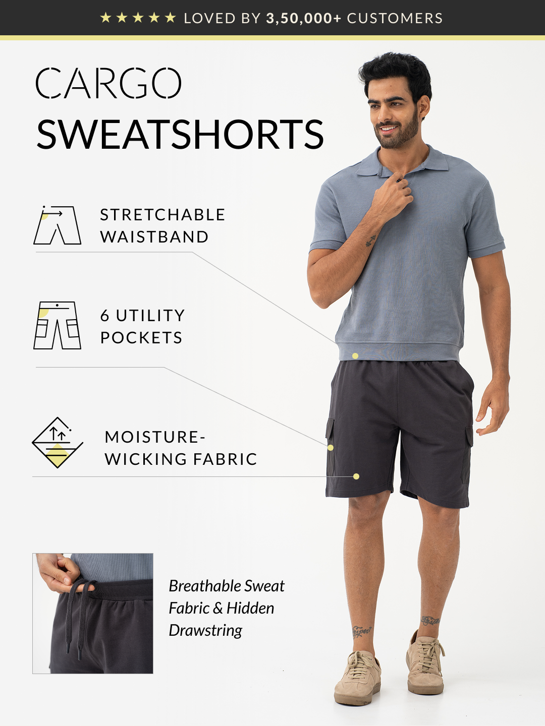 Lint Grey Relaxed Fit Cargo Sweatshorts