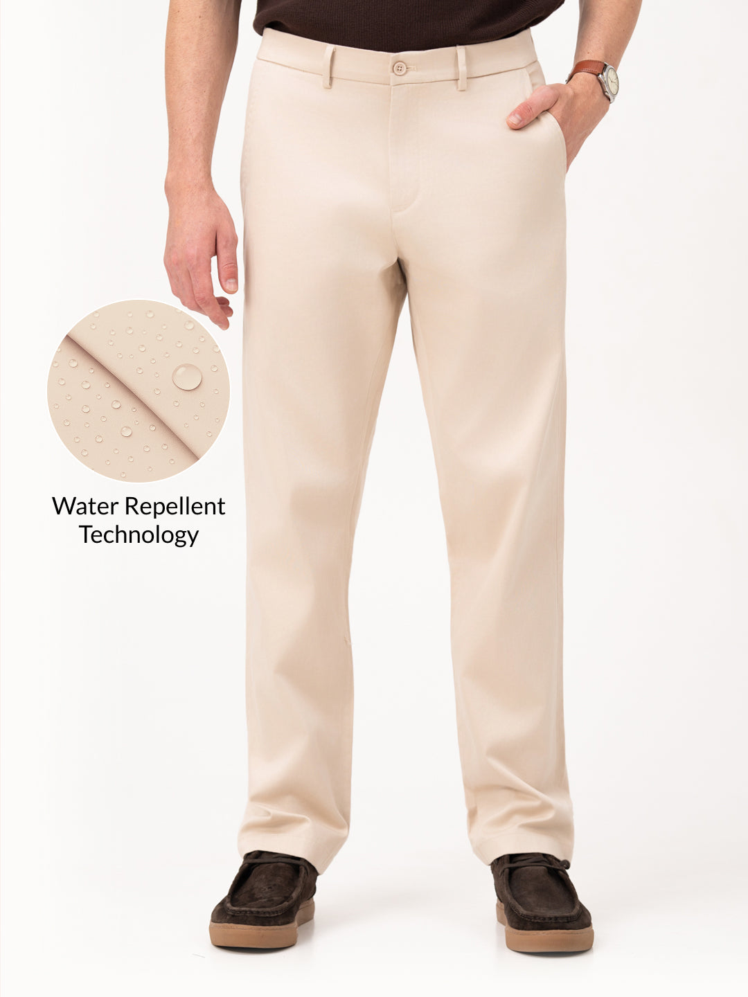 Lumora Cream Relaxed Fit Stretch Chinos for Men