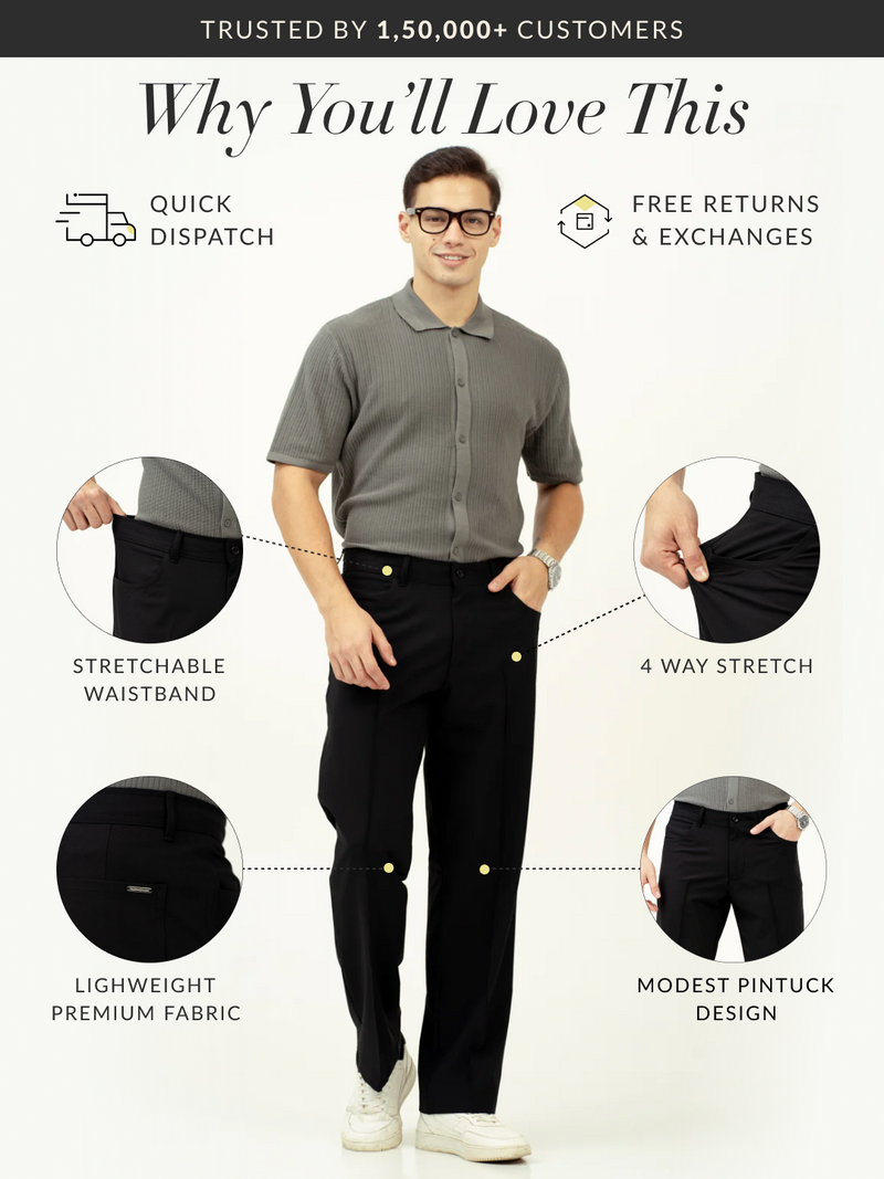 Lunar Black Relaxed Fit Pintuck Pants