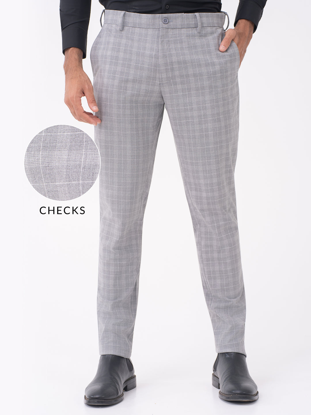 Lynx Grey Checks Slim Fit Stretch Formal Pants