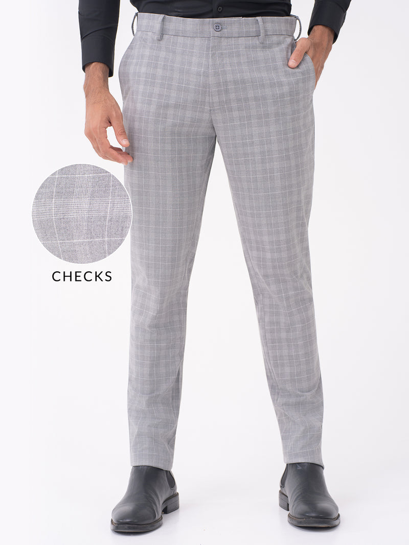 Lynx Grey Checks Slim Fit Stretch Formal Pants