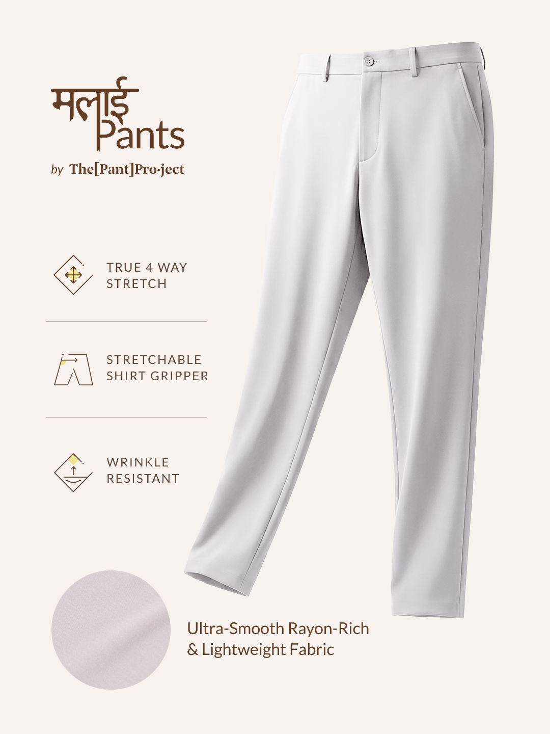 Malai Light Grey Soft-touch Slim Fit Power Stretch Pants