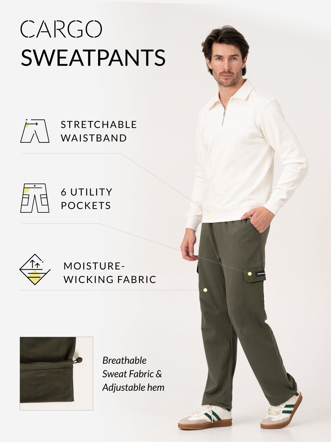 March Olive Relaxed Fit Cargo Sweatpants