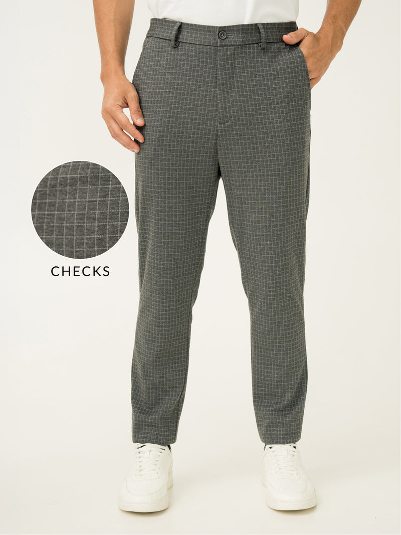Medium Grey Checks Slim Fit Power Stretch Pants