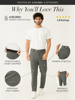 Medium Grey Checks Slim Fit Power Stretch Pants