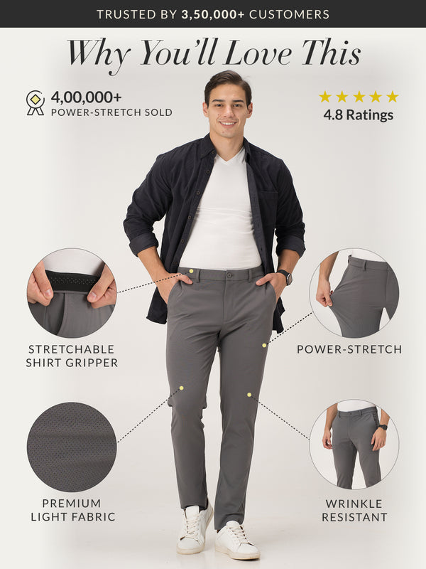 Mercury Grey Slim Fit Lightweight Power Stretch Pants