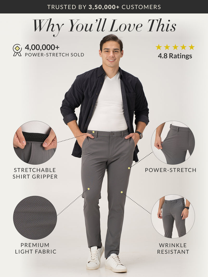 Mercury Grey Slim Fit Lightweight Power Stretch Pants