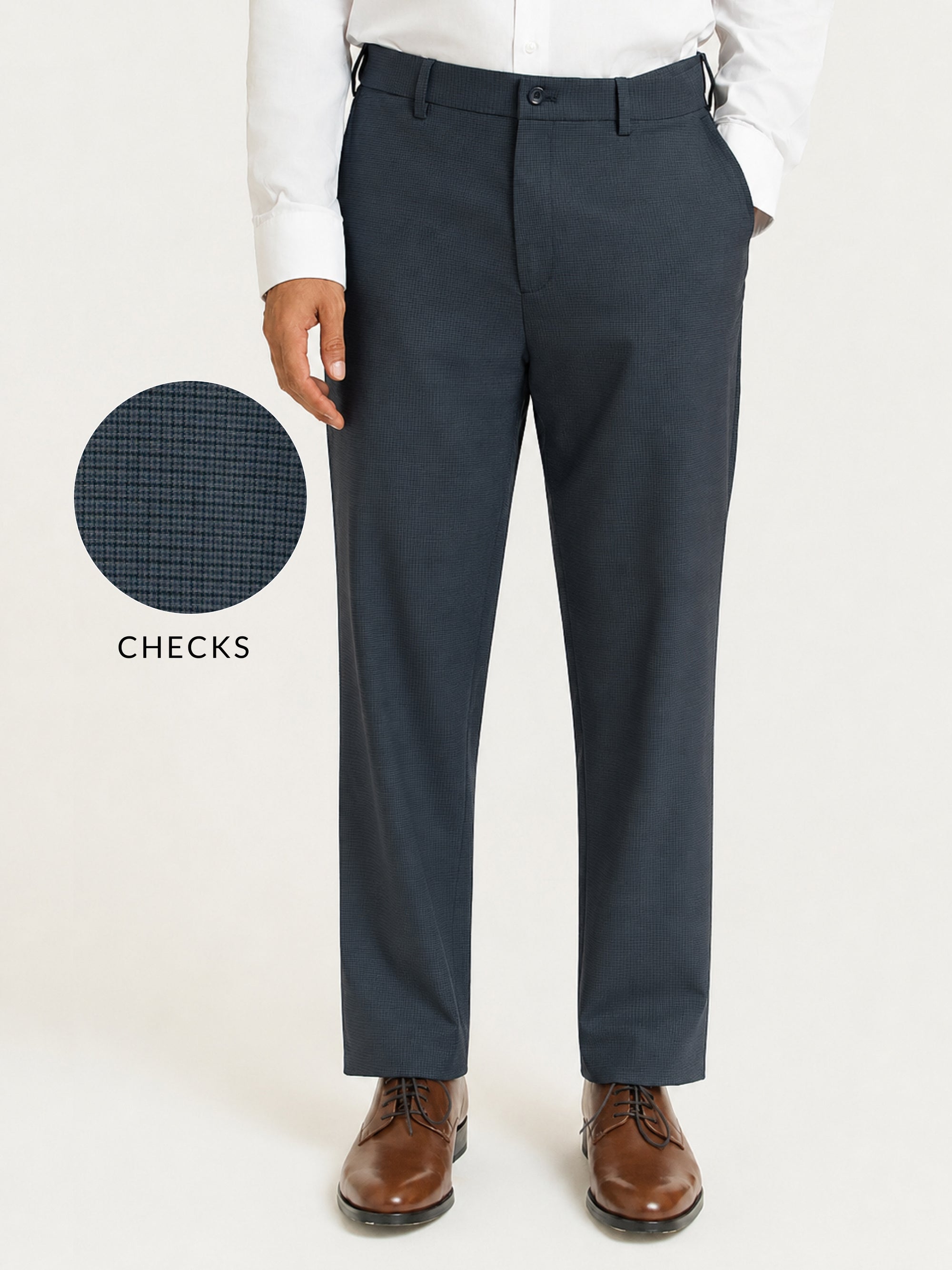 Ferron Grey Micro Checks Relaxed Fit Formal Trousers