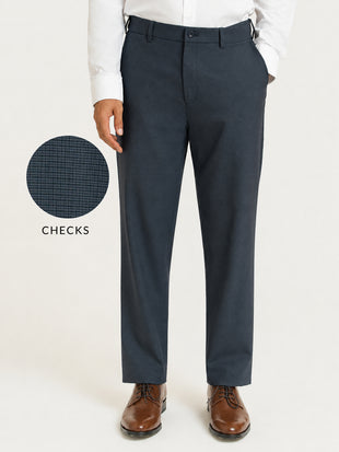 Ferron Grey Micro Checks Relaxed Fit Formal Trousers