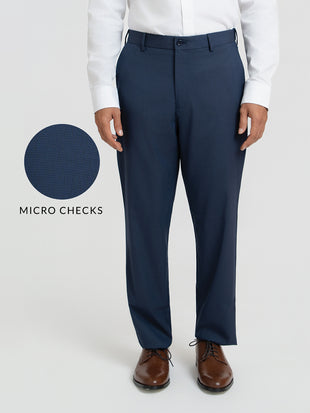 Offshore Blue Mini Checks Relaxed Fit Formal Trousers