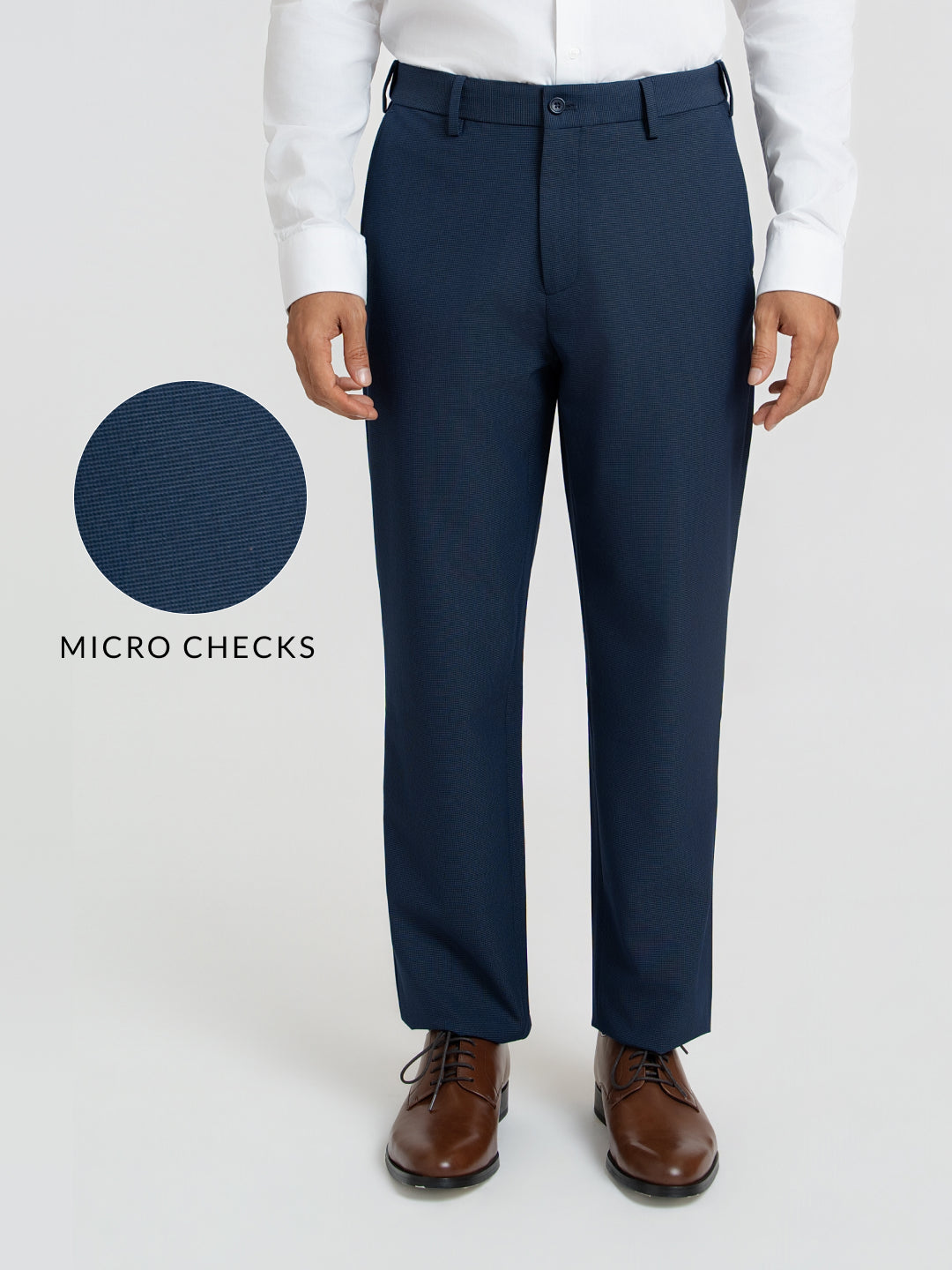 Trench Blue Micro Checks Relaxed Fit Formal Trousers