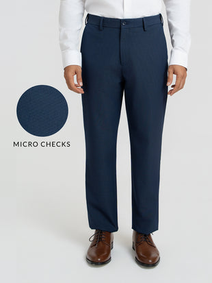 Trench Blue Micro Checks Relaxed Fit Formal Trousers